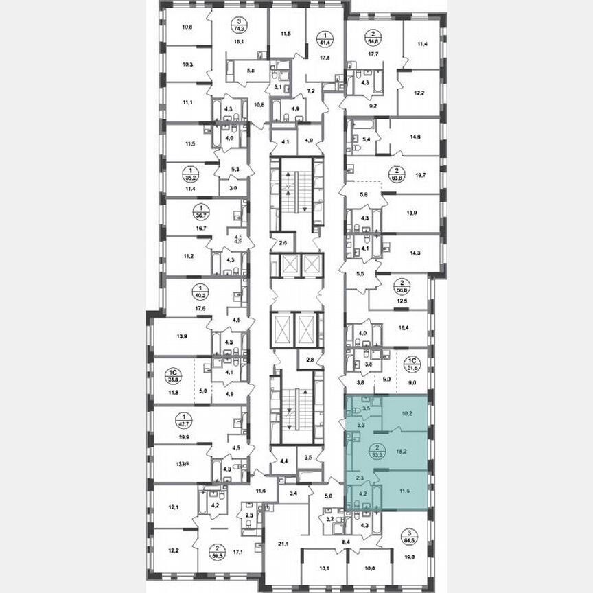2-к. квартира, 53,3 м², 6/20 эт.