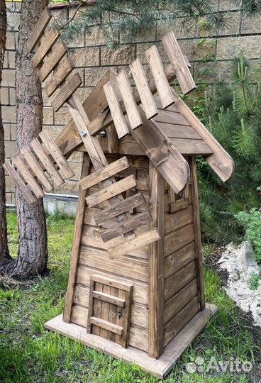 Мельница деревянная большая. Декор для сада