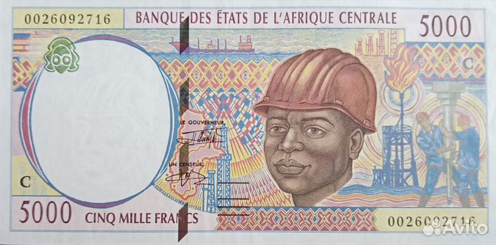 Кфа, Конго буква С 5000 франков,1999 год UNC пресс