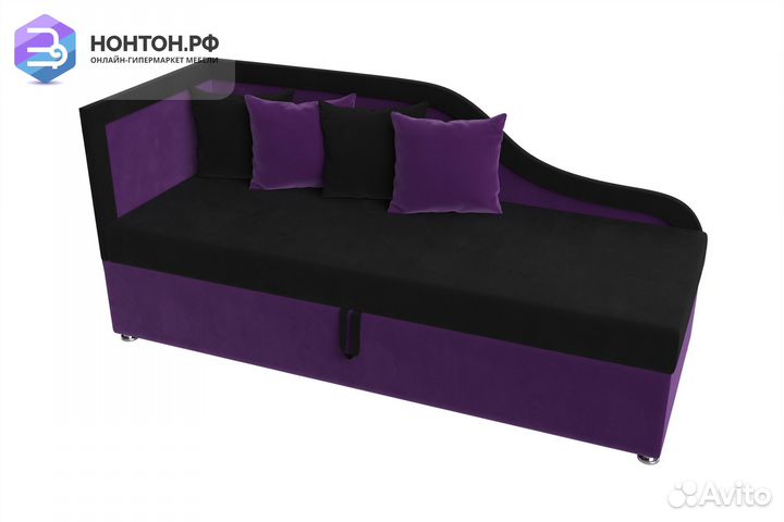 Детский диван Дюна микровельвет черный / фиолетовы