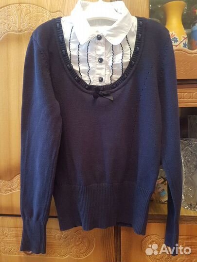 Блузка белая школьная-кофта для девочки р.128-134