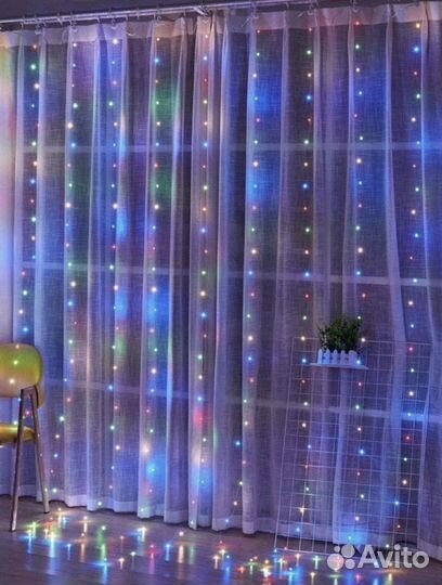 Новогодняя гирлянда (штора) 3х2