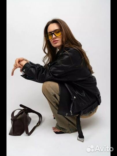 Кожаная куртка косуха оверсайз
