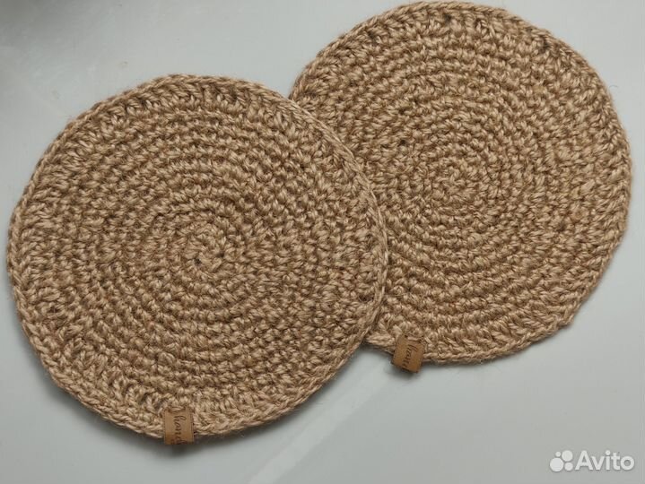 Подставки вязанные из джута под горячее