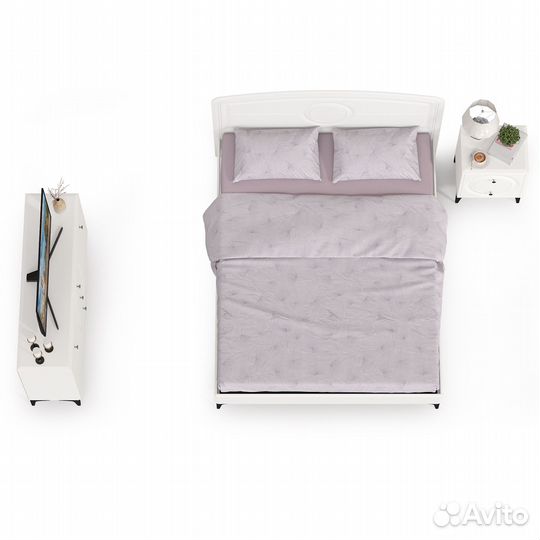 Кровать с ортопедическим основанием 1600 с тумбочкой и тв тумбой-комодом Валенсия, цвет белый шагрен