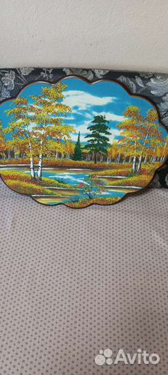 Картина на дереве с камнями