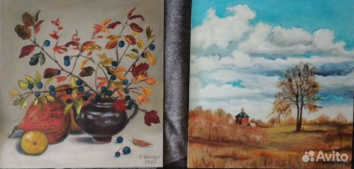 3 картины про осень. 40х40. Масло/холст/картон