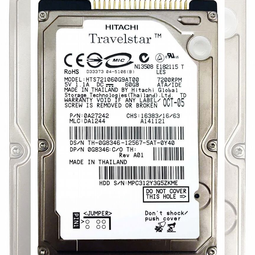 [HTS541060G9SA00] Жесткий Диск Hitachi Hts721060g9at00 60gb 7200 Ide Hts541060g9sa00