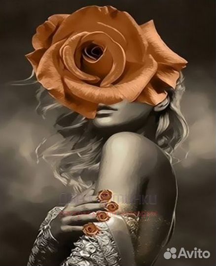 Картина по номерам 40x50 Девушка с чайной розой на