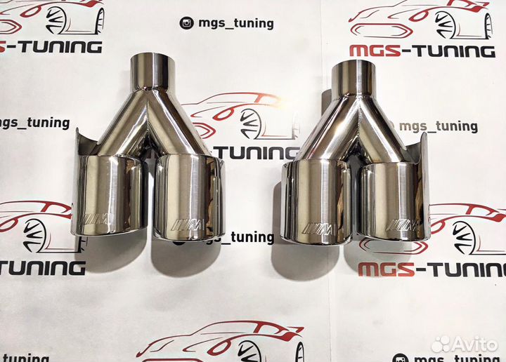 Насадки на выхлоп BMW двойные с лого M хром 89 мм