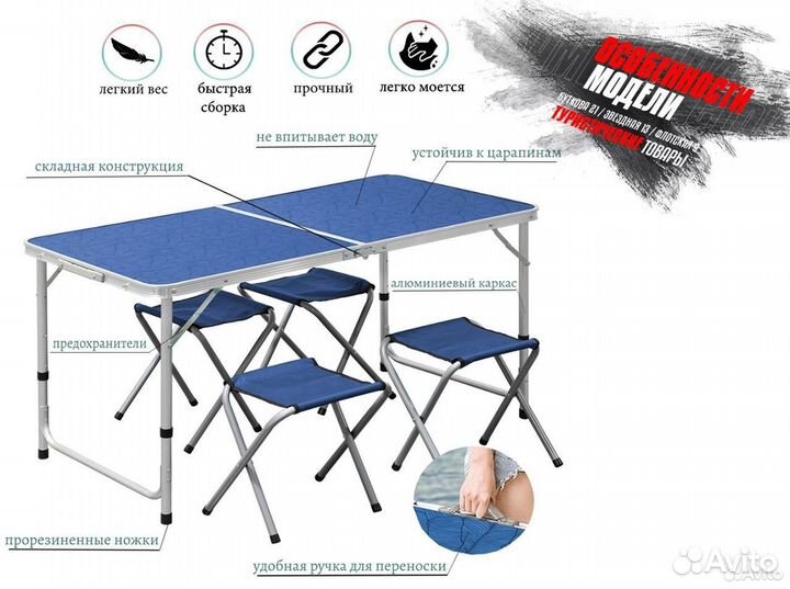 Туристический стол чемодан + 4 табуретки