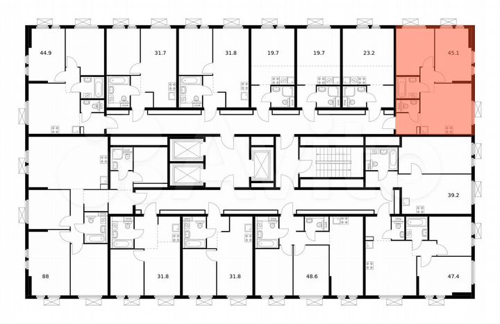 2-к. квартира, 45,1 м², 15/25 эт.