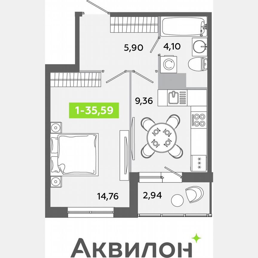 1-к. квартира, 35,6 м², 7/12 эт.