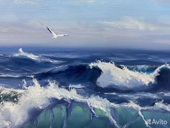 Волна у камней. Картина маслом