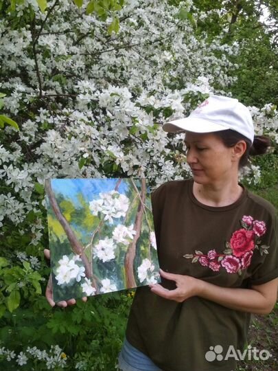 Картина маслом пейзаж цветы 