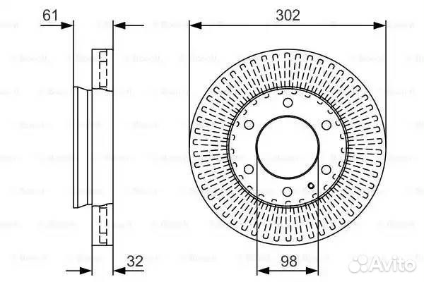Диск тормозной передний вентилируемый bosch 0 986
