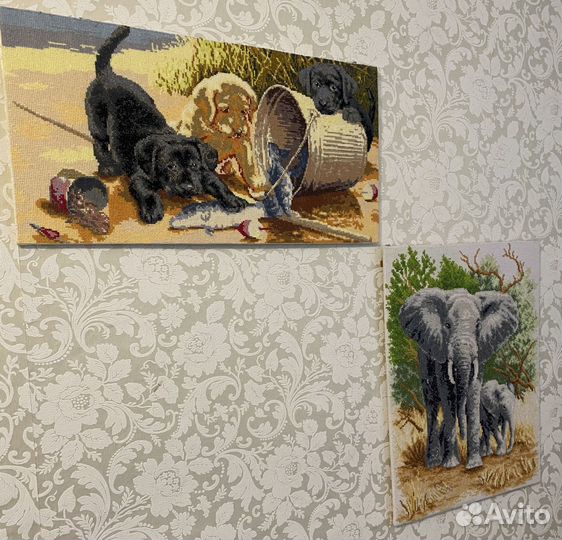 Картина вышитая крестом (Слоны)