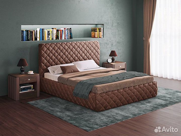 Кровать двуспальная гармония люкс, Бархат 03 (140)