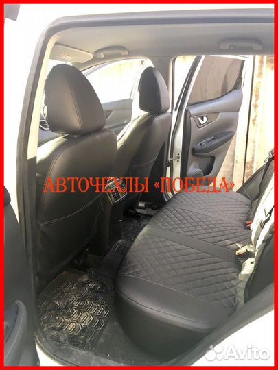 Чехлы Nissan Qashqai 2 из экокожи чёрные Ромб
