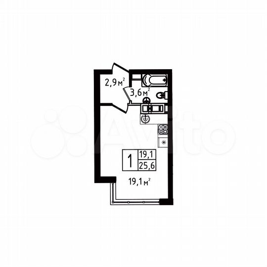 Квартира-студия, 25,6 м², 9/9 эт.