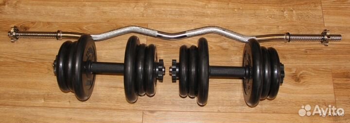 Штанга общим весом 45 кг + гантели 22 кг