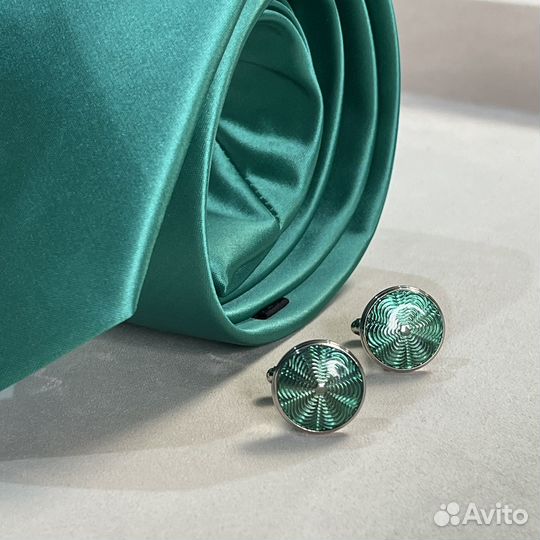 Набор новогодний галстук и запонки зеленый