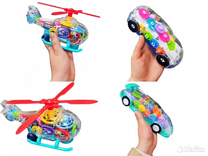 Прозрачные машинки с шестеренками (свет, звук)