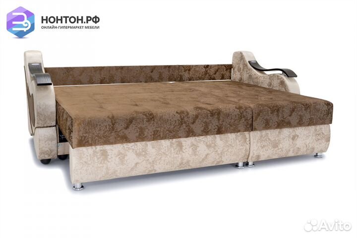 Диван угловой тик-так Дублин светло-коричневый