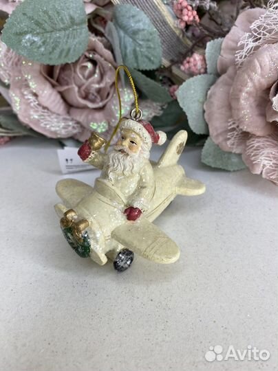Новогодняя елочная игрушка Дед Мороз на самолете