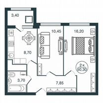 2-к. квартира, 50,3 м², 14/15 эт.