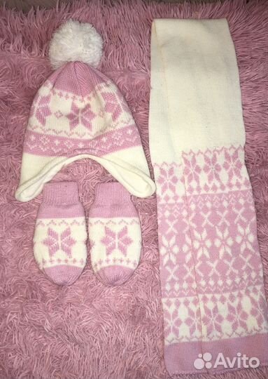 Комплект шапка, шарф, варежки