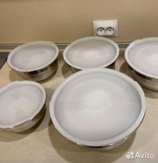 Набор мисок с крышками из 5шт нержавеющая сталь