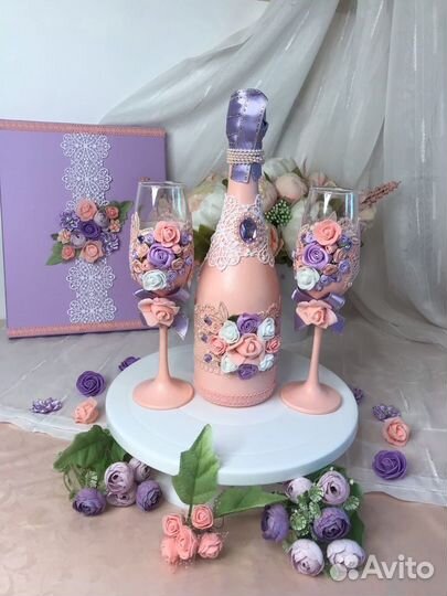 Набор шампанское и бокалы ручной работы