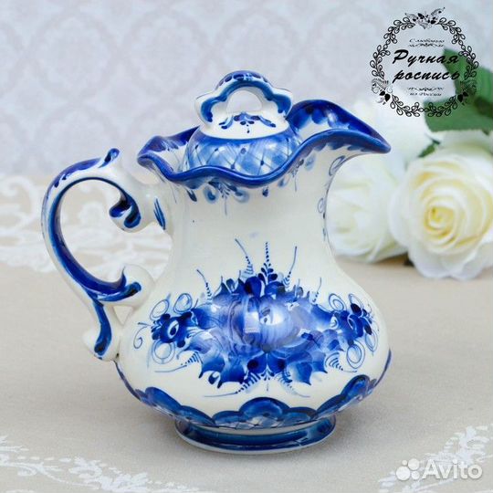 Кувшин 'Утро', гжель, фарфор, 18х16 см