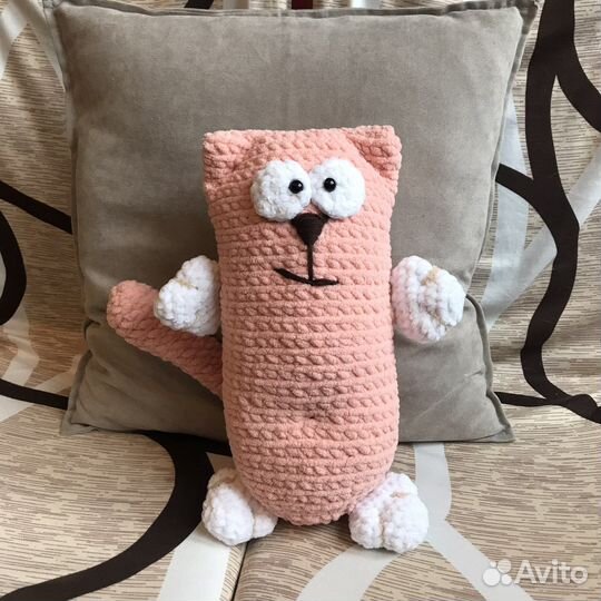 Детская мягкая вязаная игрушка кот