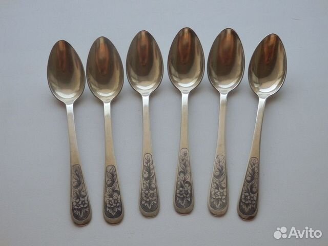 Чайные ложки серебро 875 пробы. СССР 6 штук, сч4
