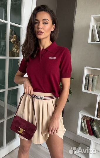 Поло Miu Miu. Шорты Miu Miu. Юбка miu miu