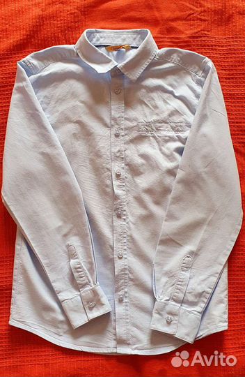 Рубашка школьная на мальчика 146 голубая ; хлопок