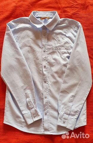 Рубашка школьная на мальчика 146 голубая ; хлопок