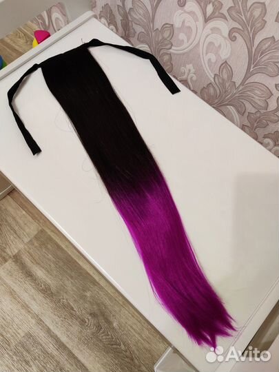 Двухцветный накладной хвост шиньон на ленте