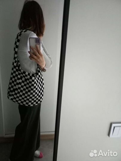 Cумка вязанная клетчатая