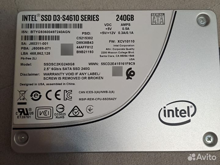 Накопитель SSD серверный Intel SSD D3-S4610 240Gb