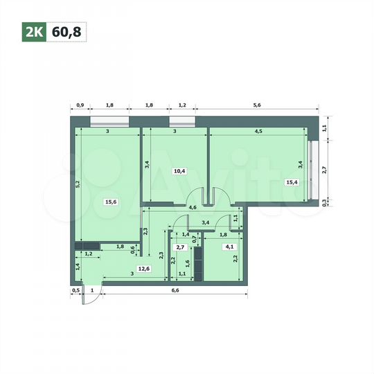 3-к. квартира, 60,8 м², 2/15 эт.