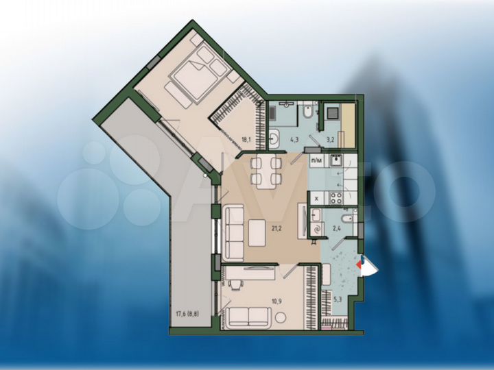 3-к. квартира, 74,2 м², 4/10 эт.