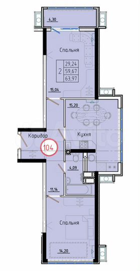 2-к. квартира, 64 м², 7/8 эт.