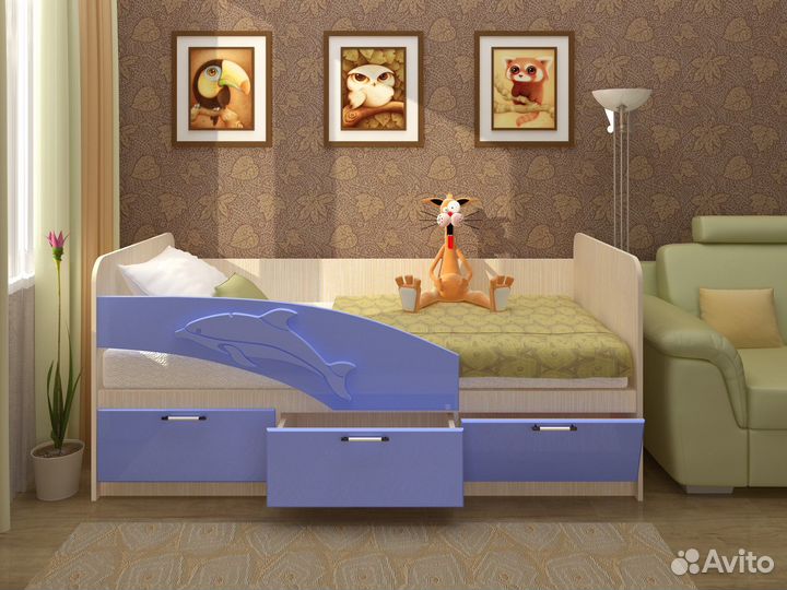 Кровать Дельфин 3D голубая