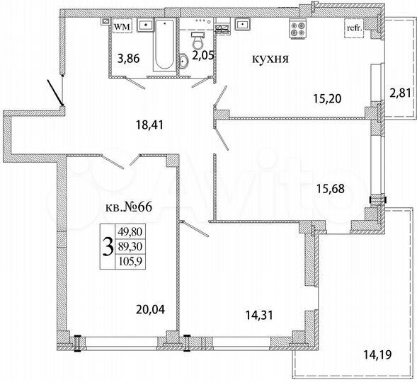 3-к. квартира, 105,9 м², 1/9 эт.