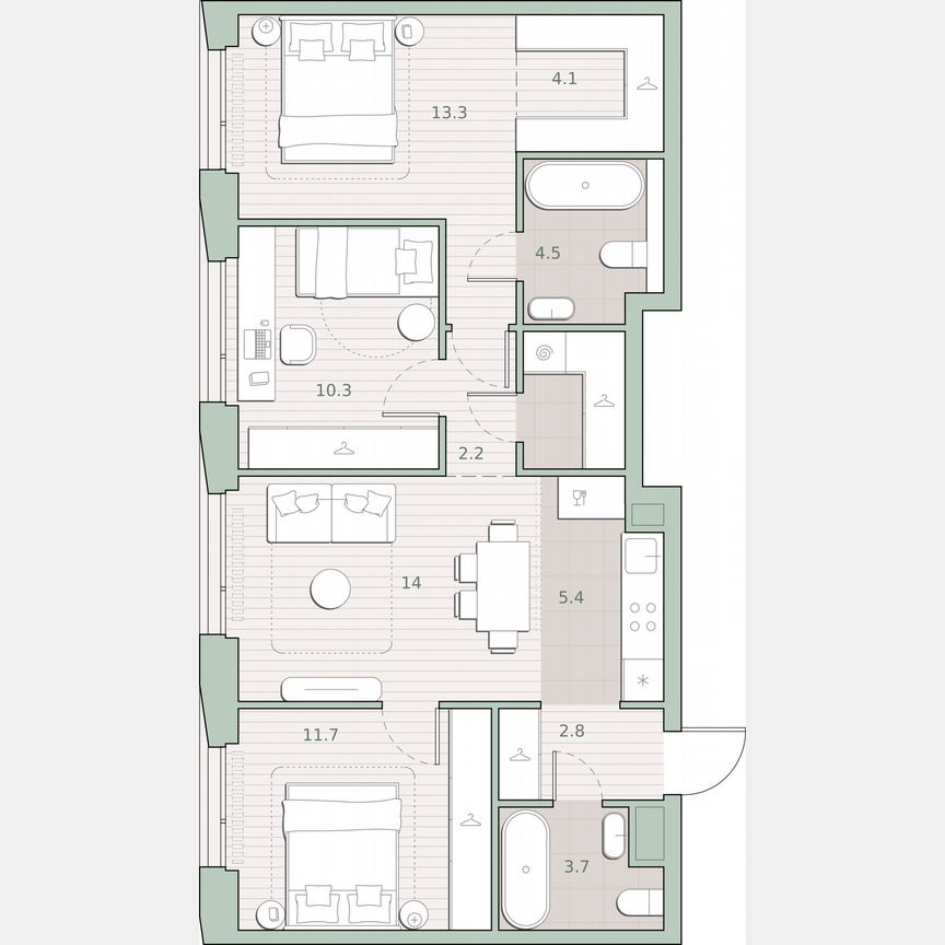 3-к. квартира, 74,9 м², 25/27 эт.