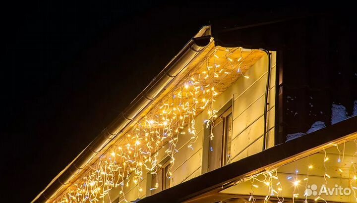 Гирлянда бахрома. Гирлянда уличная 3м. Монтаж