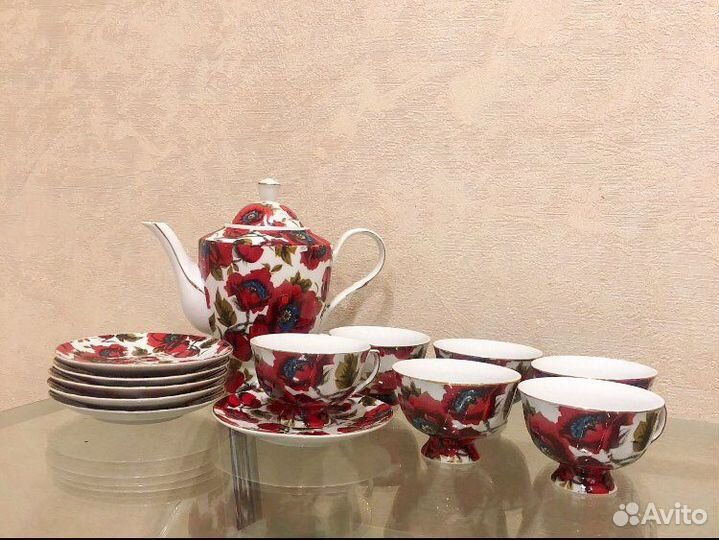 Чайный сервиз чайная пара маки на 6 персон